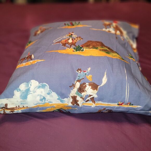 Upcycled Western Throw Pillow Cattle Steering Cowboys Stagecoach Horses Country - Picture 4 of 8